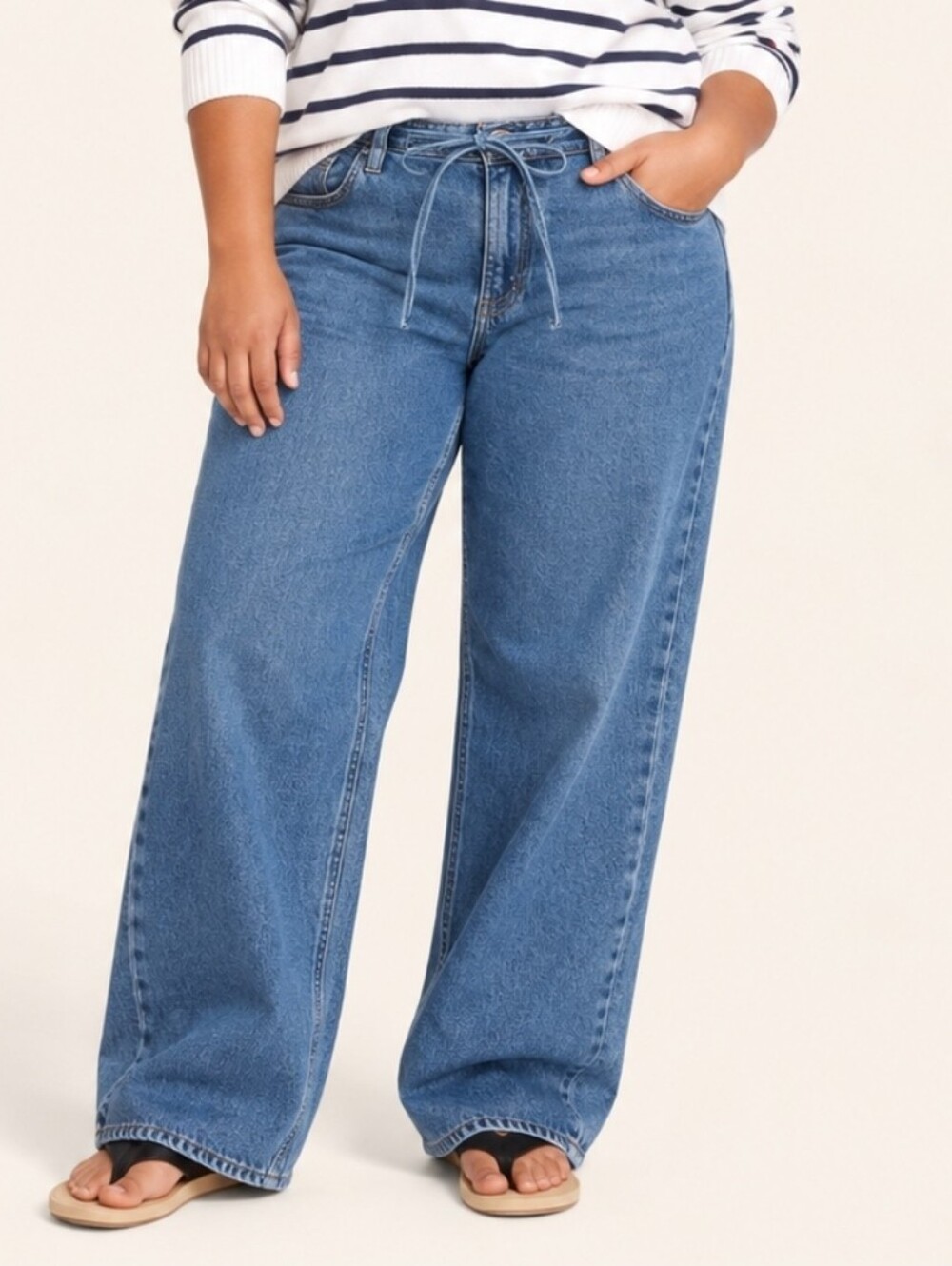 Parke Women's Mid-Rise Drawstring Baggy Jeans  Medium Wash Size 16